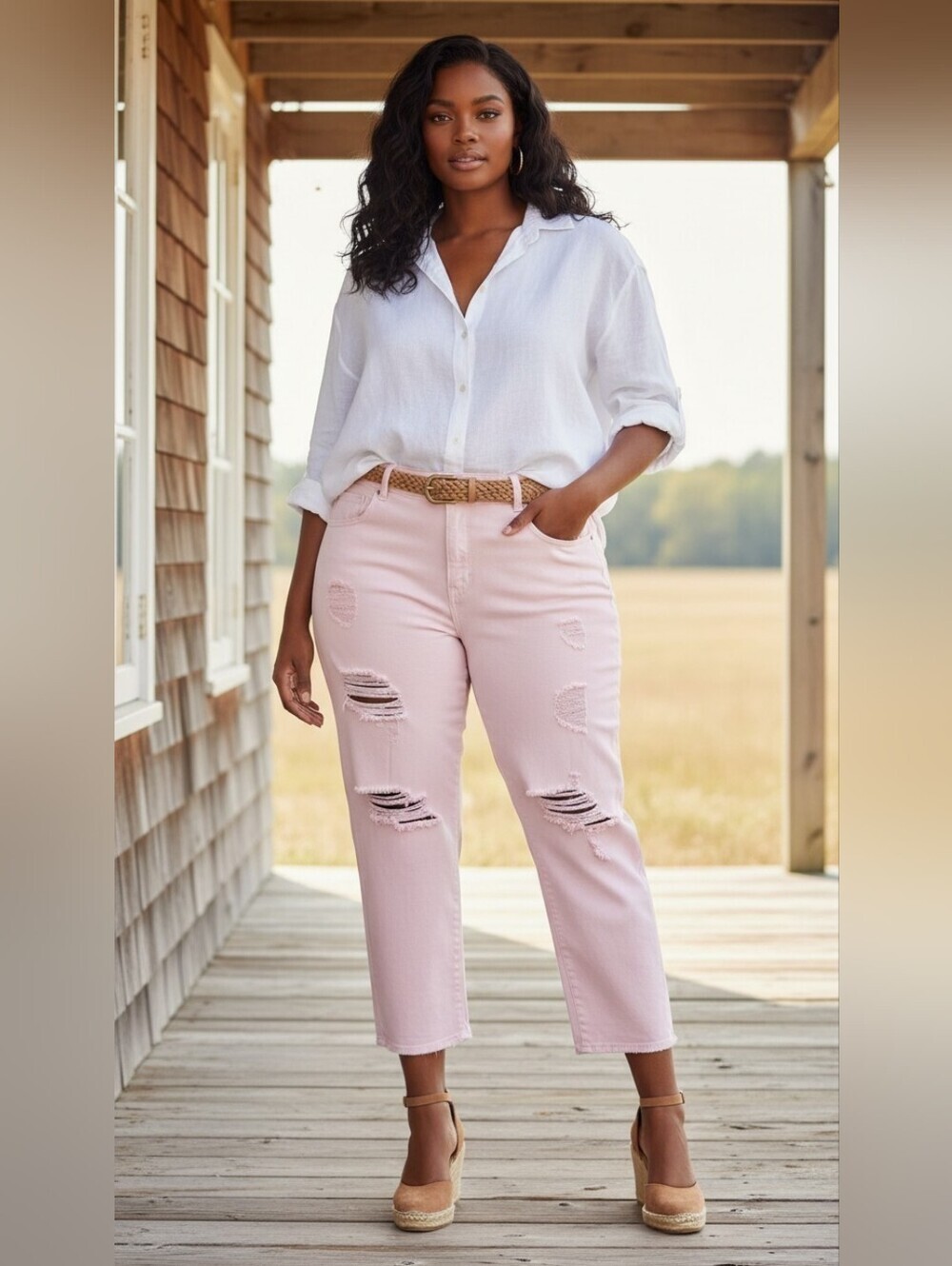 V.I.P Barbie Pink Distressed Cropped Stretch Jeans Plus Size 24W 98% Cotton